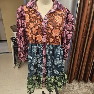 Anthropology mini dress button up with long sleeves